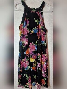 Betsey Johnson Chiffon Floral Halter Shift Dress Size 2